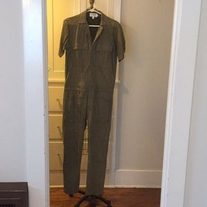 Frame army green suede jumpsuit